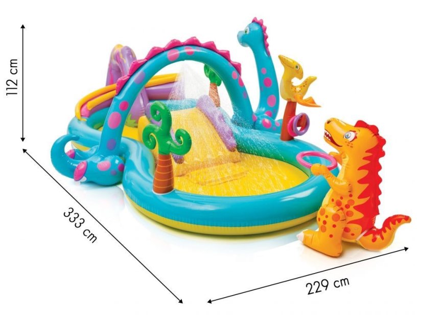 Piscina a forma di parco giochi con dinosauro