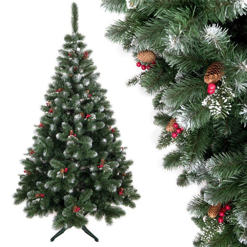 Luxuriöser Weihnachtsbaum Kiefer mit Tannenzapfen und Eberesche 150 cm