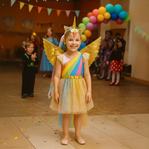 Costum unicorn pentru copii - rochie, bentiță și aripi