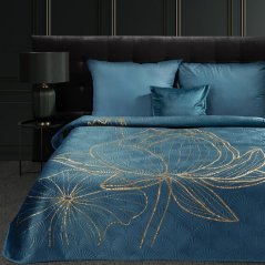 Дизайнерска покривка за легло LOTOS синя със златен мотив