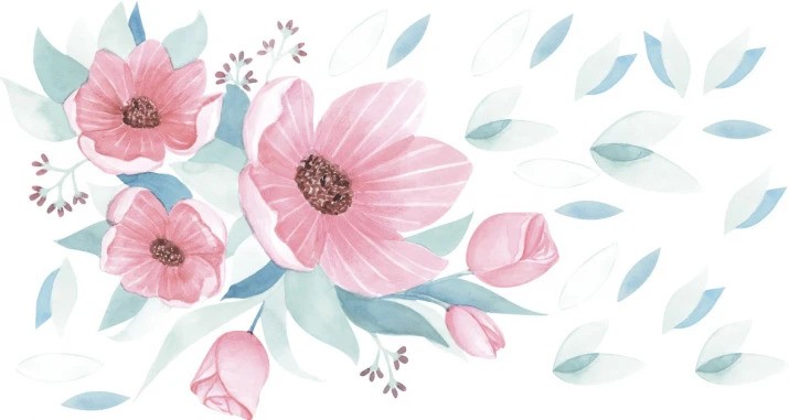 Adesivo murale per interni bouquet di fiori rosa - Dimensione dell'adesivo: 100 x 200 cm