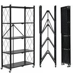Сгъваема стелажна система с 5 рафта и колелца – 158 x 70,5 x 34 см