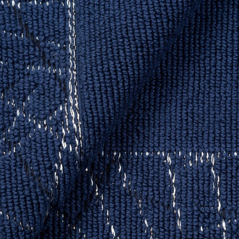 Bavlnená kúpeľňová predložka s bordúrou a strieborným vzorom - modrá