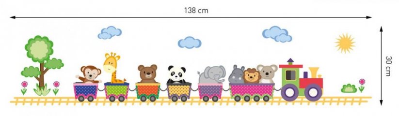 Samolepka na zeď s exotickými zvířaty ve vlaku 138 x 30 cm