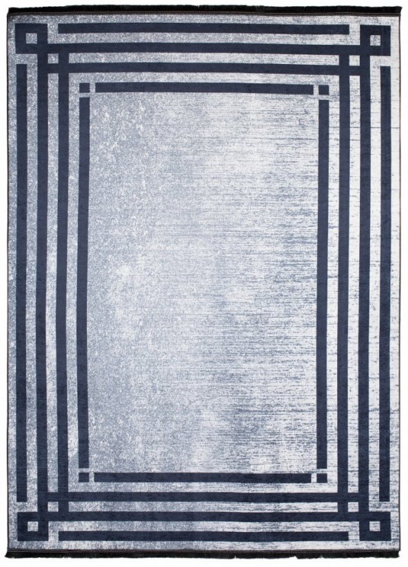 Šedý trendový koberec s protiskluzovou úpravou a geometrickým vzorem