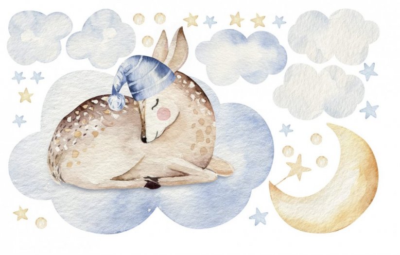 Otroška stenska nalepka z motivom spečega jelenčka na oblaku