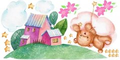 Adesivo murale per bambini casa delle fate e orsacchiotto