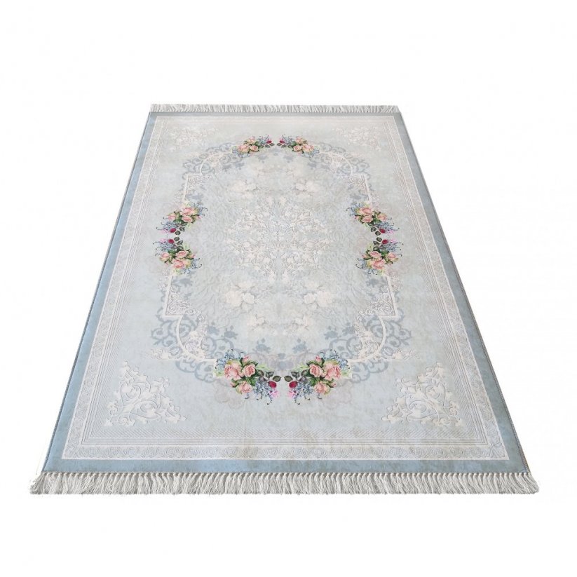 Blauer Anti-Rutsch-Teppich mit Blumen