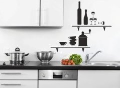 Adesivo da parete per cucina con motivo di scaffale per vino e caffè