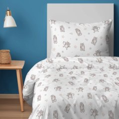 Bavlnené detské posteľné obliečky biele s mačkou