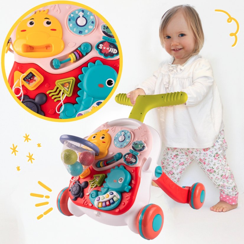 Walker pentru copii 2in1 - Walker interactiv și masă educativă cu muzică