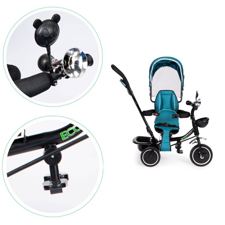 Tříkolka, kočárek zelenomodrá ECOTOYS