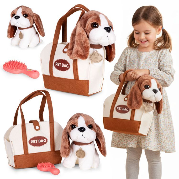 Plyšový psík v kabelke – roztomilá hračka pre deti