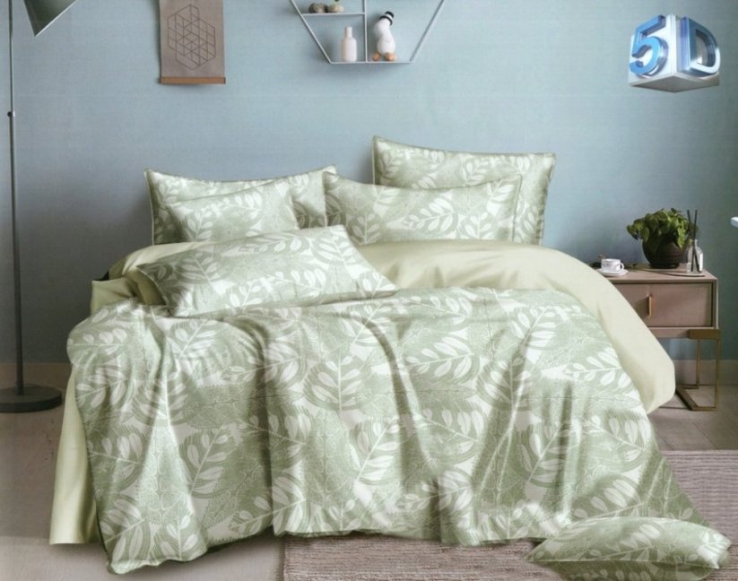 Zelené posteľné obliečky s moderným listovým motívom