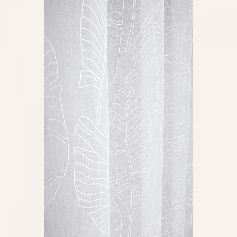 Perdea albă Flory cu model de frunze și dungi 140 x 260 cm