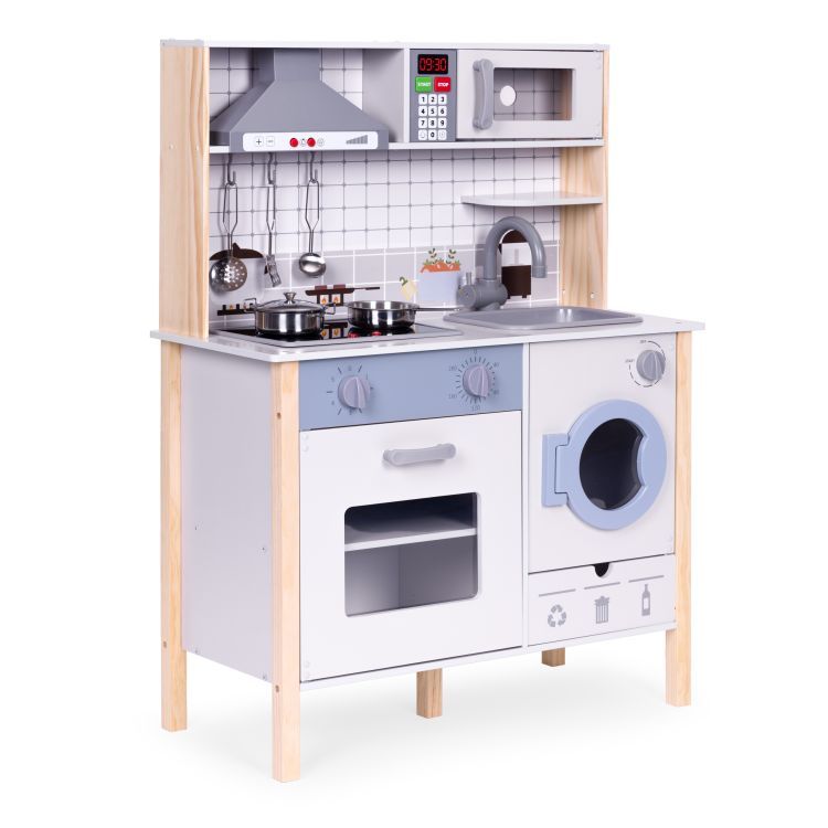 Cucina realistica in legno per bambini con luce LED, suoni e accessori