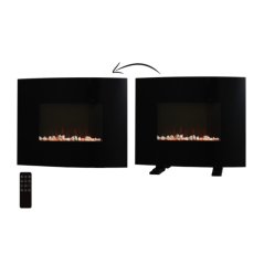 Електрическа камина с пламъчен ефект - черна, дистанционно управление, 1000/2000 W