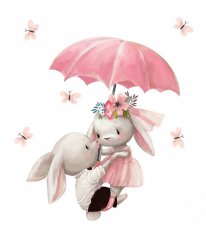 Autocolant de perete pentru fetiță iepurași cu umbrelă