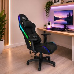 Scaun gaming LED cu iluminare RGB, perne și cotiere reglabile