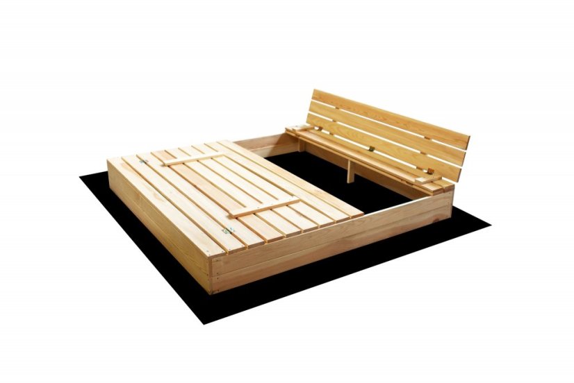 Groapă de nisip din lemn pentru copii cu bănci 160 x 160 cm - cu închidere