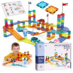 Set di costruzioni magnetiche per bambini - Set di costruzioni da 154 pezzi con auto e retroilluminazione a LED