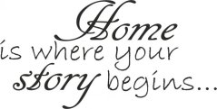 Nálepka na stenu nápis HOME IS WHERE YOUR STORY BEGINS