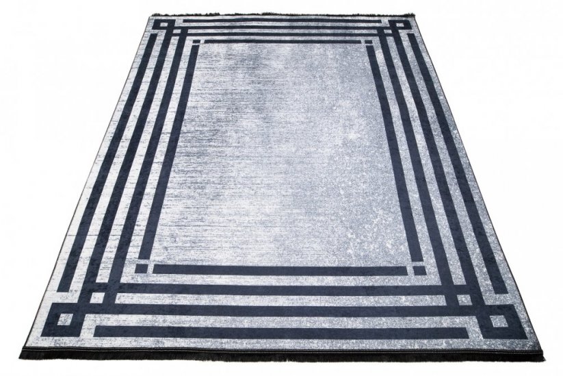 Сив моден килим с противоплъзгащо покритие и геометрична шарка
