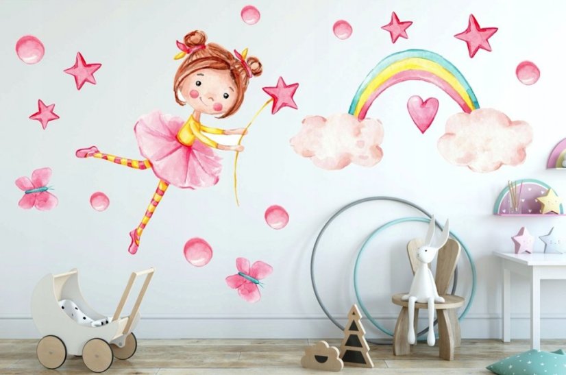 Roztomilá detská farebná nálepka na stenu dievčatko s dúhou 100 x 200 cm 