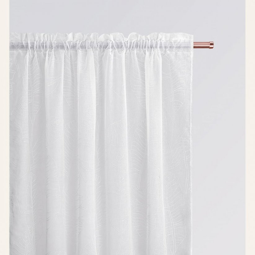 Fehér függöny Flory levélmintával és csíkokkal 140 x 280 cm