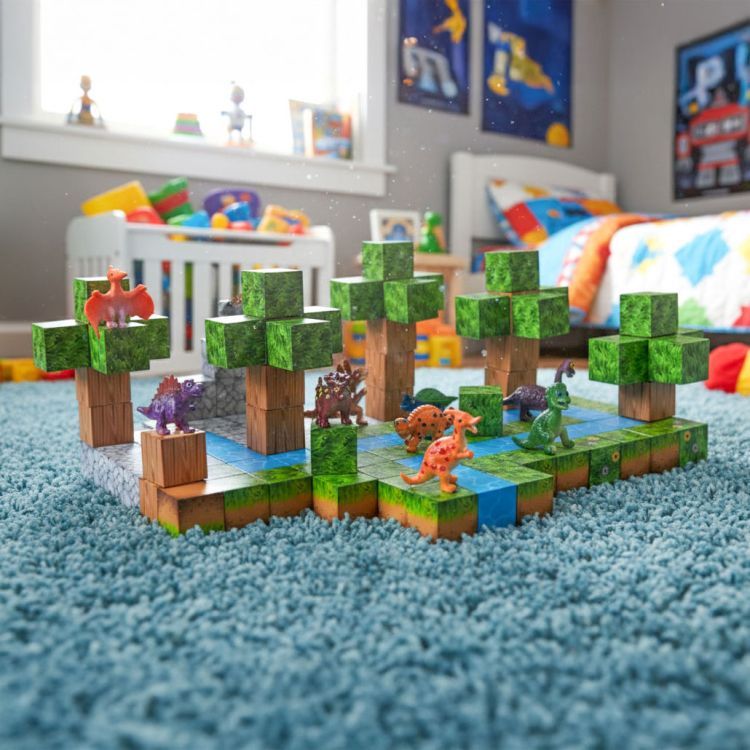 Magnetická stavebnica – 142-dielna sada magnetických kociek s dinosaurami