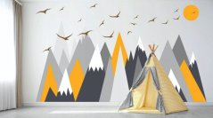 Toller Wandsticker mit Motiv von Bergen und Vögeln 80 x 120 cm