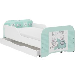 Mentolová detská postieľka s myškami 140 x 70 cm