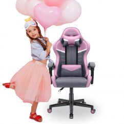 Детски стол за игра HC - 1004 сиво и розово с бели детайли