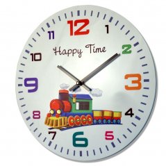 HAPPY TIME детски стенен часовник в бяло с влак