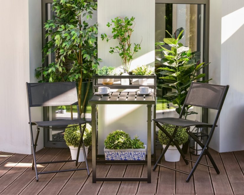 Zostava skladacieho balkónového nábytku v čiernej farbe 