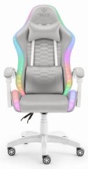 Herné kreslo HC-1000 Gray-White LED RGB látkové