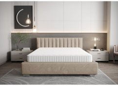 Moderní čalouněná postel s vertikálním prošíváním na čele v béžové barvě 180 x 200 cm