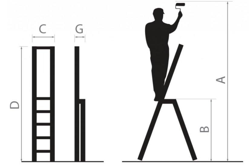 Leiter mit zwei Stufen aus Stahl und einer Tragfähigkeit von 150 kg