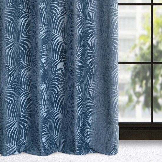 Perdea de design în albastru închis cu motive naturale pe cercuri 140 x 250 cm