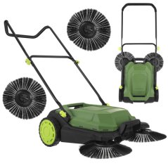 Mechanický zametací stroj na chodníky a dlažbu se 3 kartáči a 24l nádobou