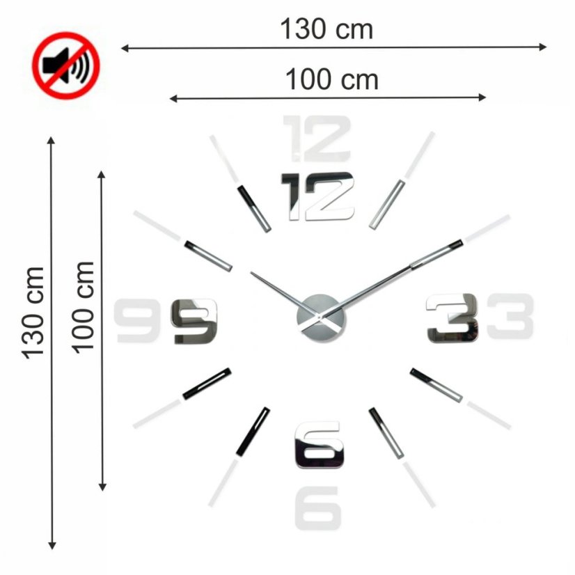 Veľké zrkadlové nalepovacie hodiny 130 cm