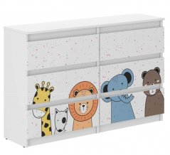 Cassettiera per bambini con animali da favola, 77 x 30 x 140 cm