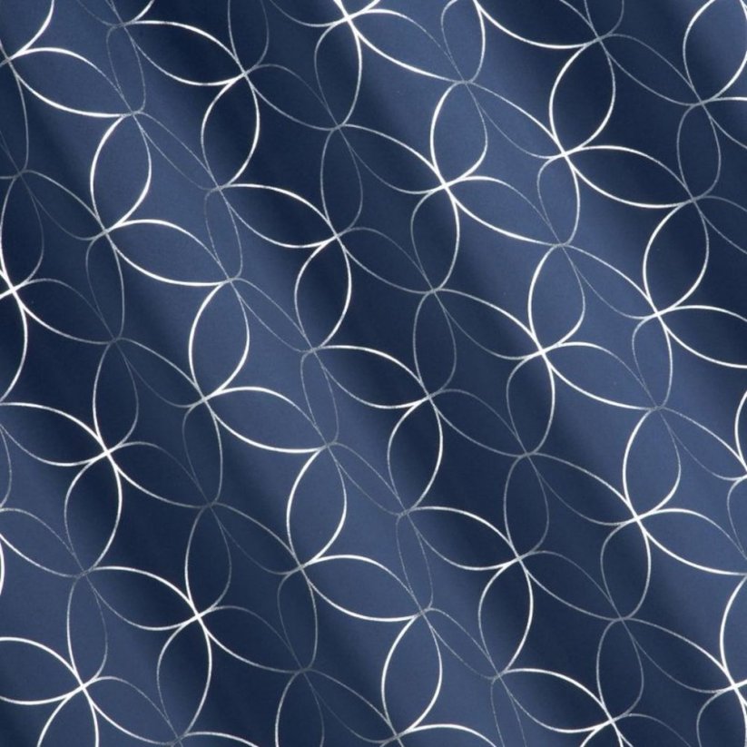 Perdea scandinavă albastră elegantă, cu forme geometrice, agățat pe inele 135 x 250 cm