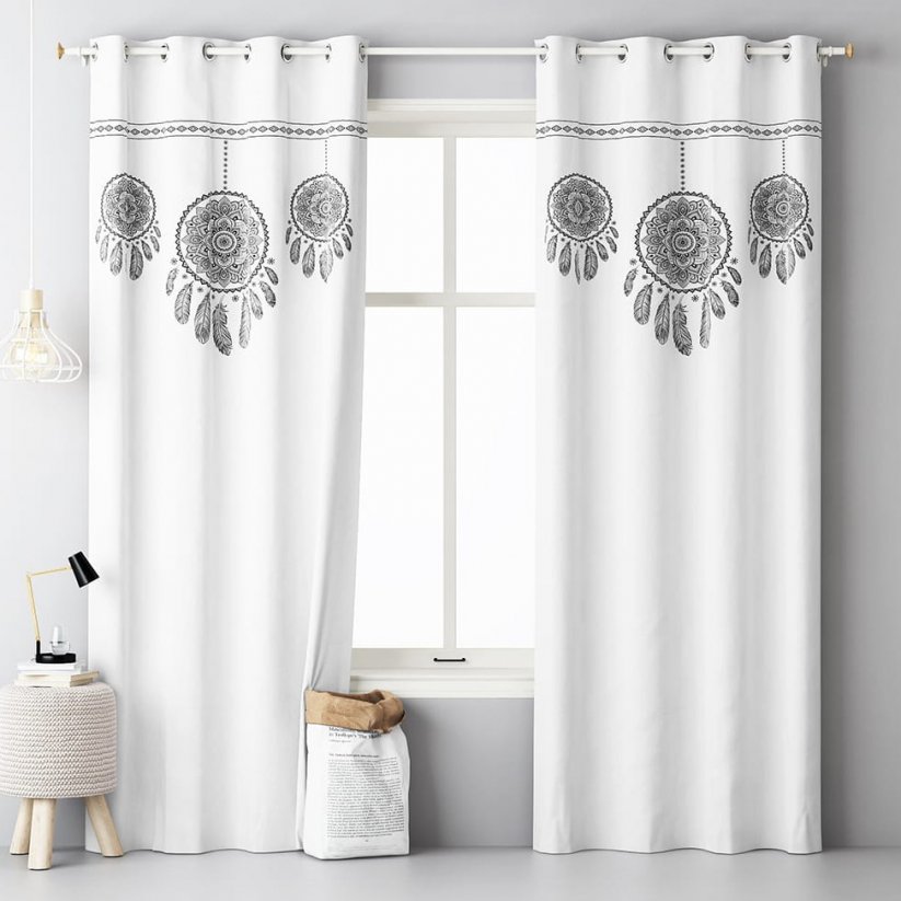 Бяла декоративна завеса за спалня с ловец на сънища 140x250 cm