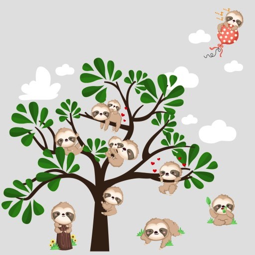 Adesivo da parete per bambini con adorabili bradipi 100 x 200 cm