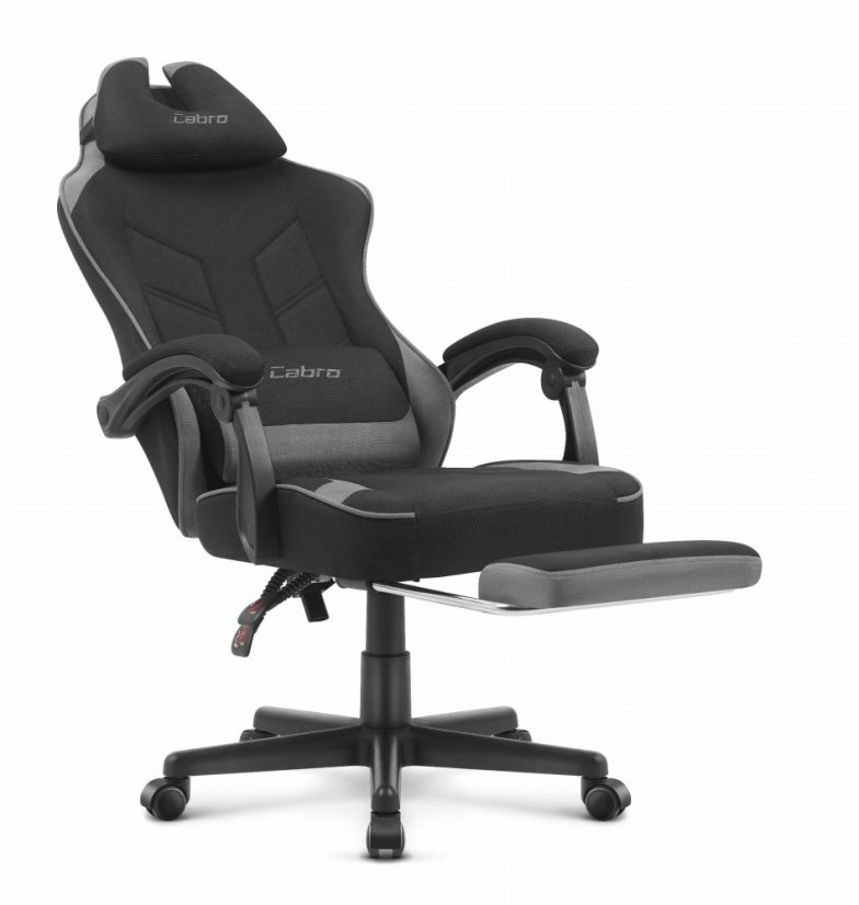 CABRO C504 gamerska stolica s presvlakom od tkanine i osloncem za noge, do 150 kg, crna i siva