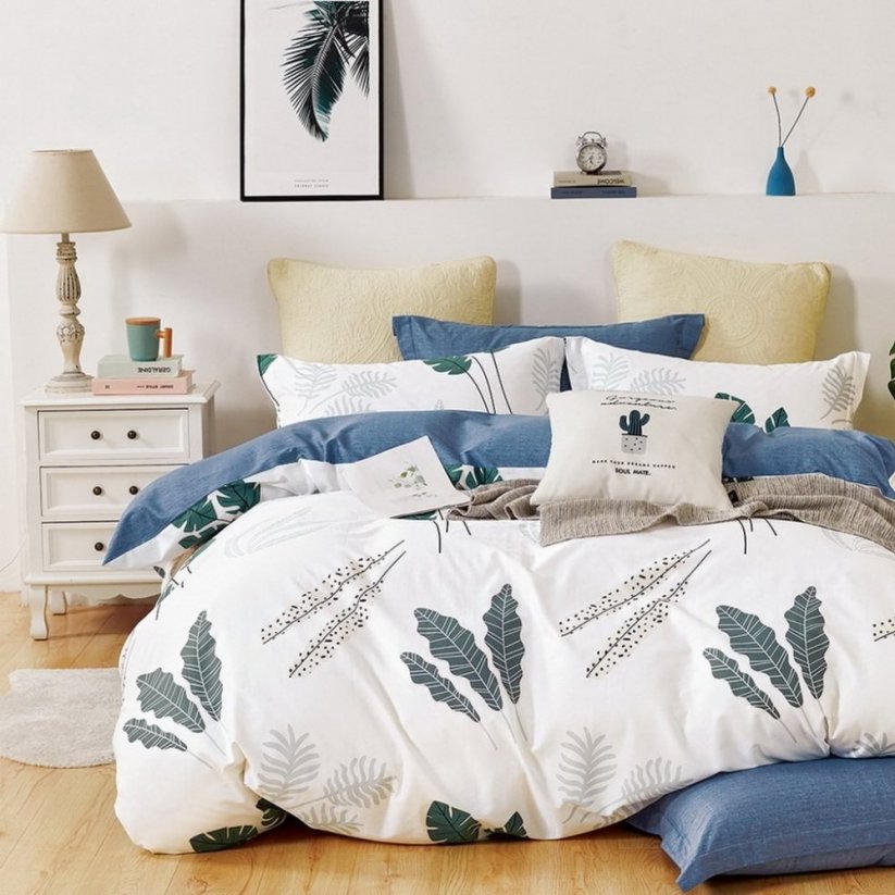 Biele obojstranné posteľné obliečky s motívom listov