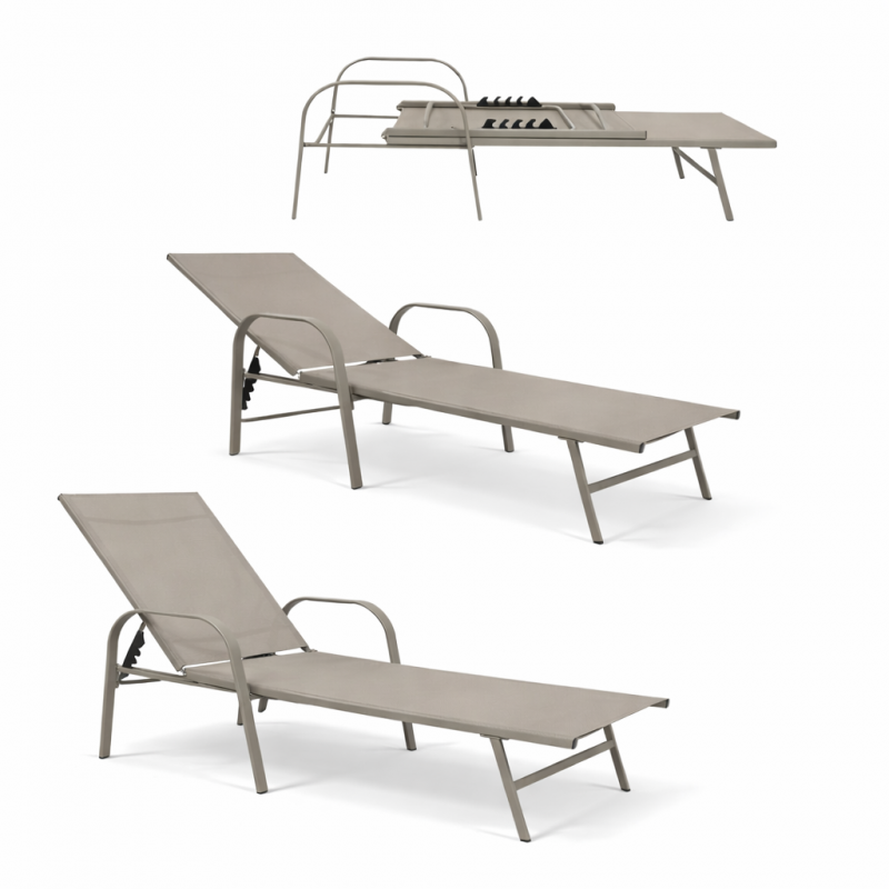 Béžové zahradní lehátko s nastavitelným opěradlem - ideální pro relaxaci