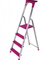 Aluminium-Leiter mit 4 Stufen und 150 kg Belastbarkeit, lila