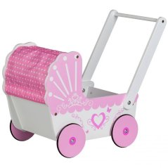 Holzkinderwagen für Puppen in rosa